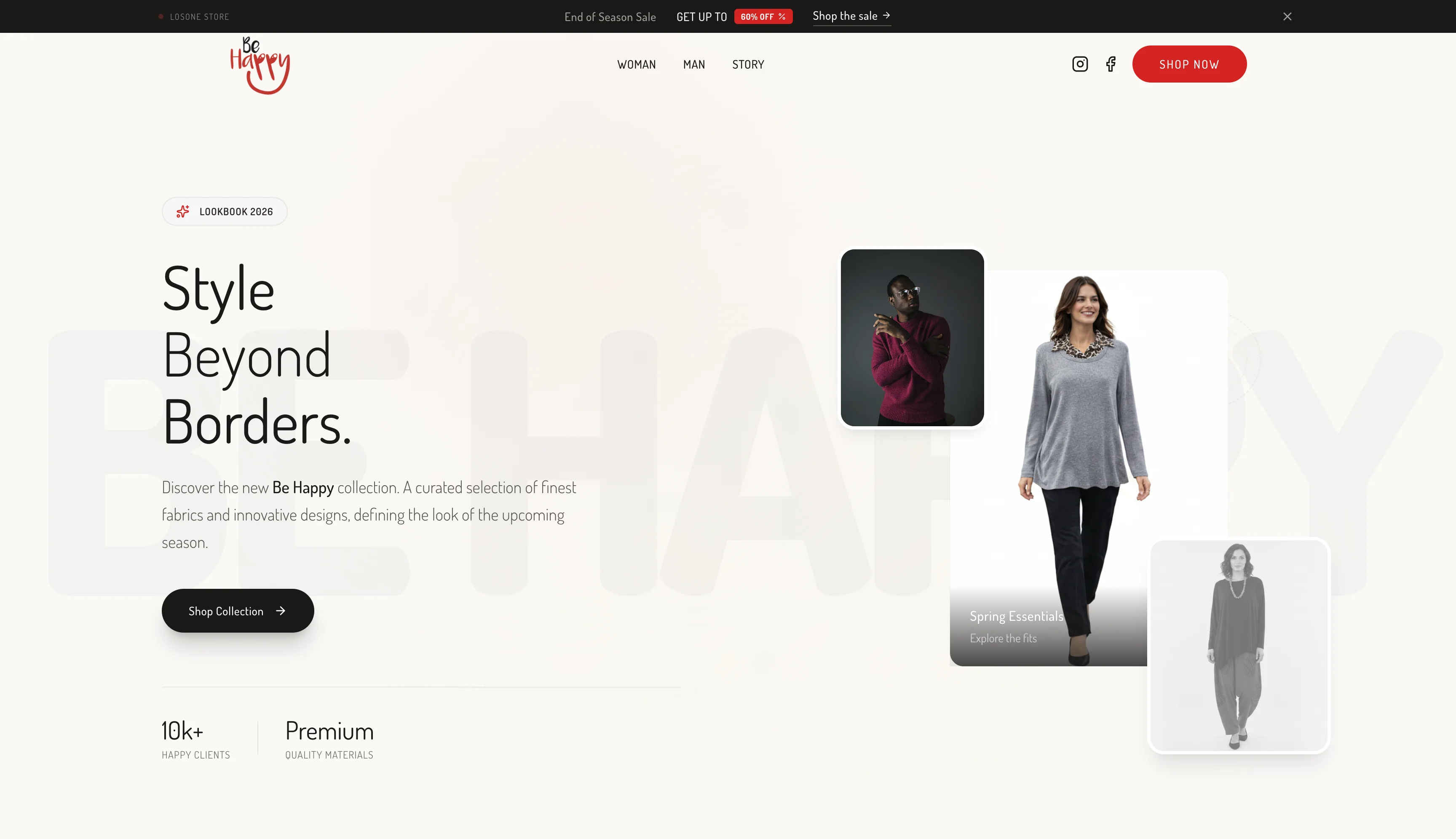 Be Happy | Negozio di Abbigliamento - Ecommerce dinamico e colorato per un brand di abbigliamento, con un percorso di acquisto semplice.